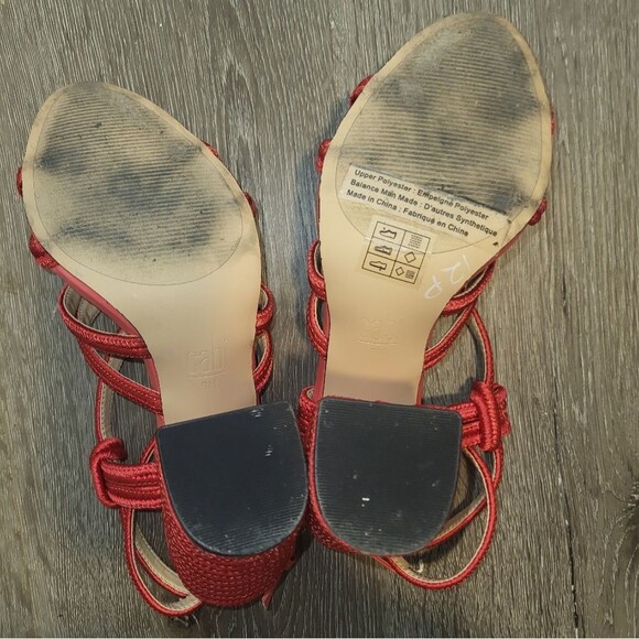 Cabi Tiptoe Braided Red Strappy Open Toe Stacked Heel Sandal 9 - Picture 7 of 9